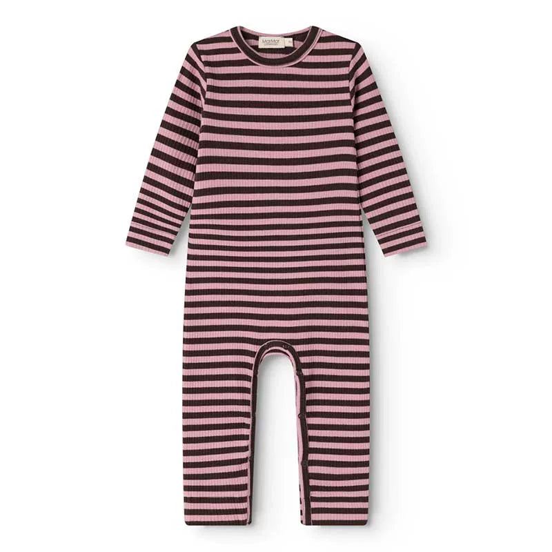 MarMar Copenhagen  Rose & Brown Stripe Baby  Long Sleeve Romper