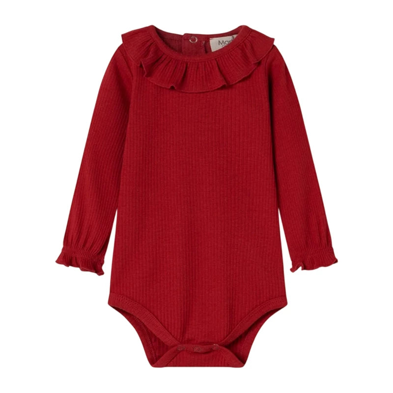 MarMar Copenhagen Ruffle Collar Long Sleeve Body - Berry Red
