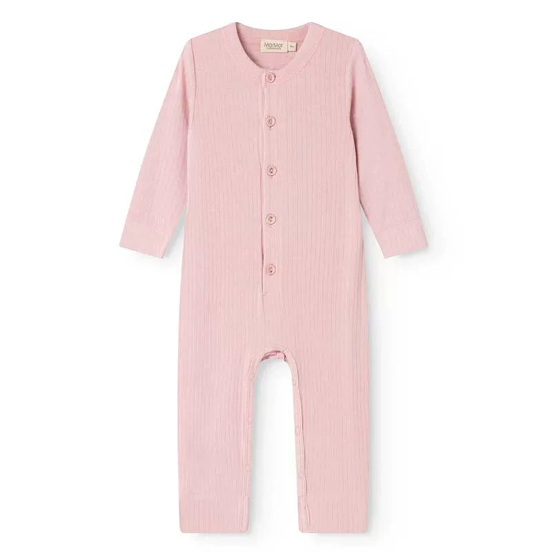 MarMar Copenhagen Powder Pink Baby Button Long Sleeve Romper