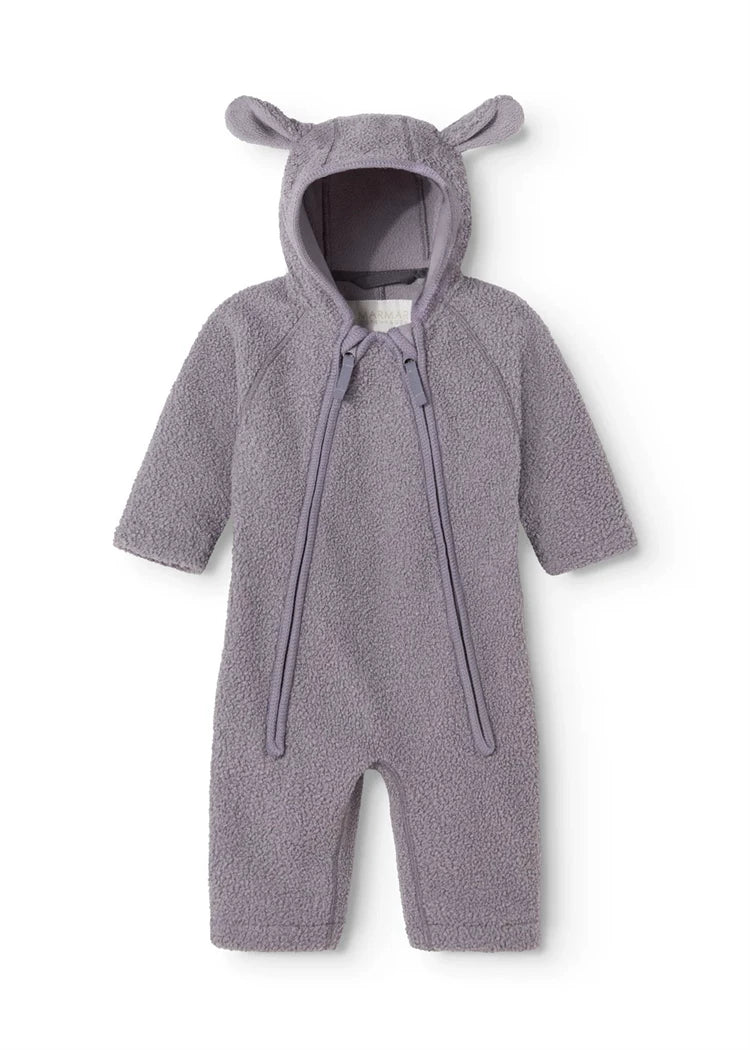 MarMar Copenhagen Baby Teddy Fleece Hooded Dual Zip Pramsuit with Ears - Muted Violet