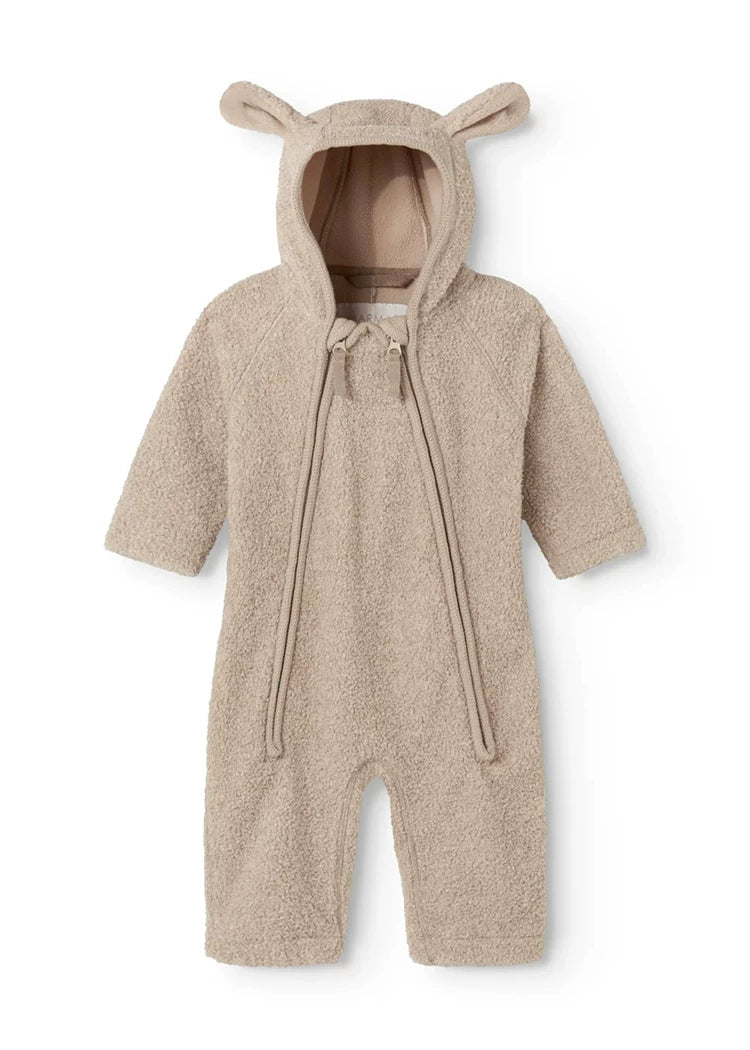 MarMar Copenhagen Baby Teddy Fleece Pramsuit with Ears - Light Warm Sand