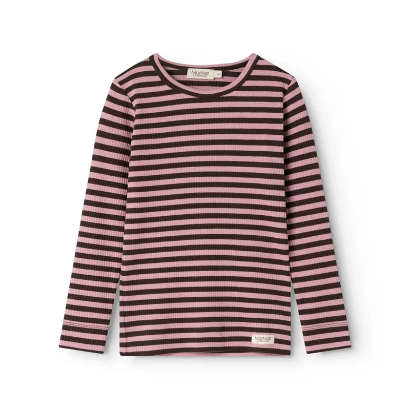 MarMar Copenhagen Rose & Brown Stripe  Rib Long Sleeve Tee