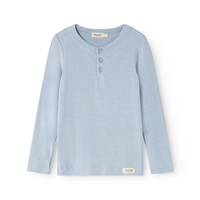 MarMar Copenhagen Kids Modal Rib Long Sleeve Henley Tee - Cloud Blue