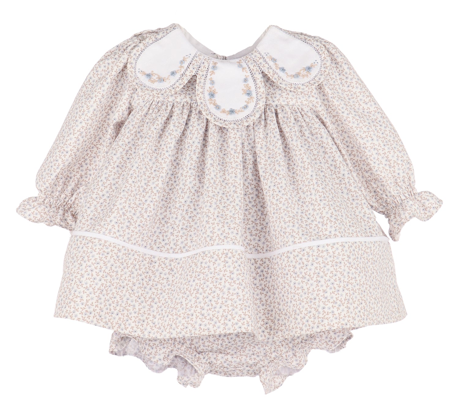 Oat-Beige Ditsy Floral Baby Dress Set