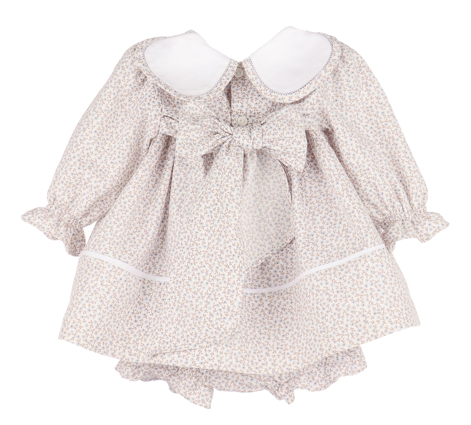 Oat-Beige Ditsy Floral Baby Dress Set