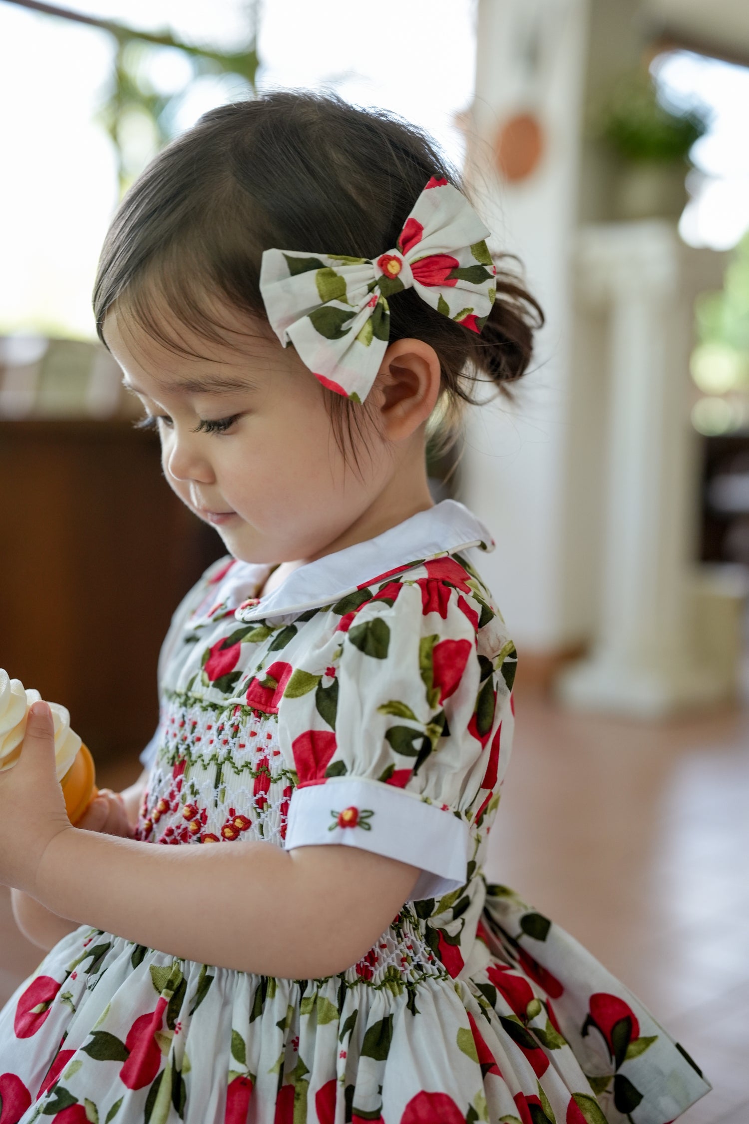 Pink Peach Blossom Hand-Smocked Dress Set