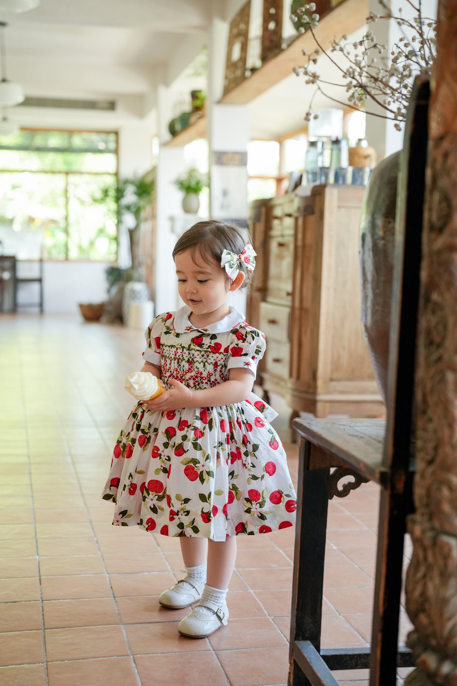 Pink Peach Blossom Hand-Smocked Dress Set