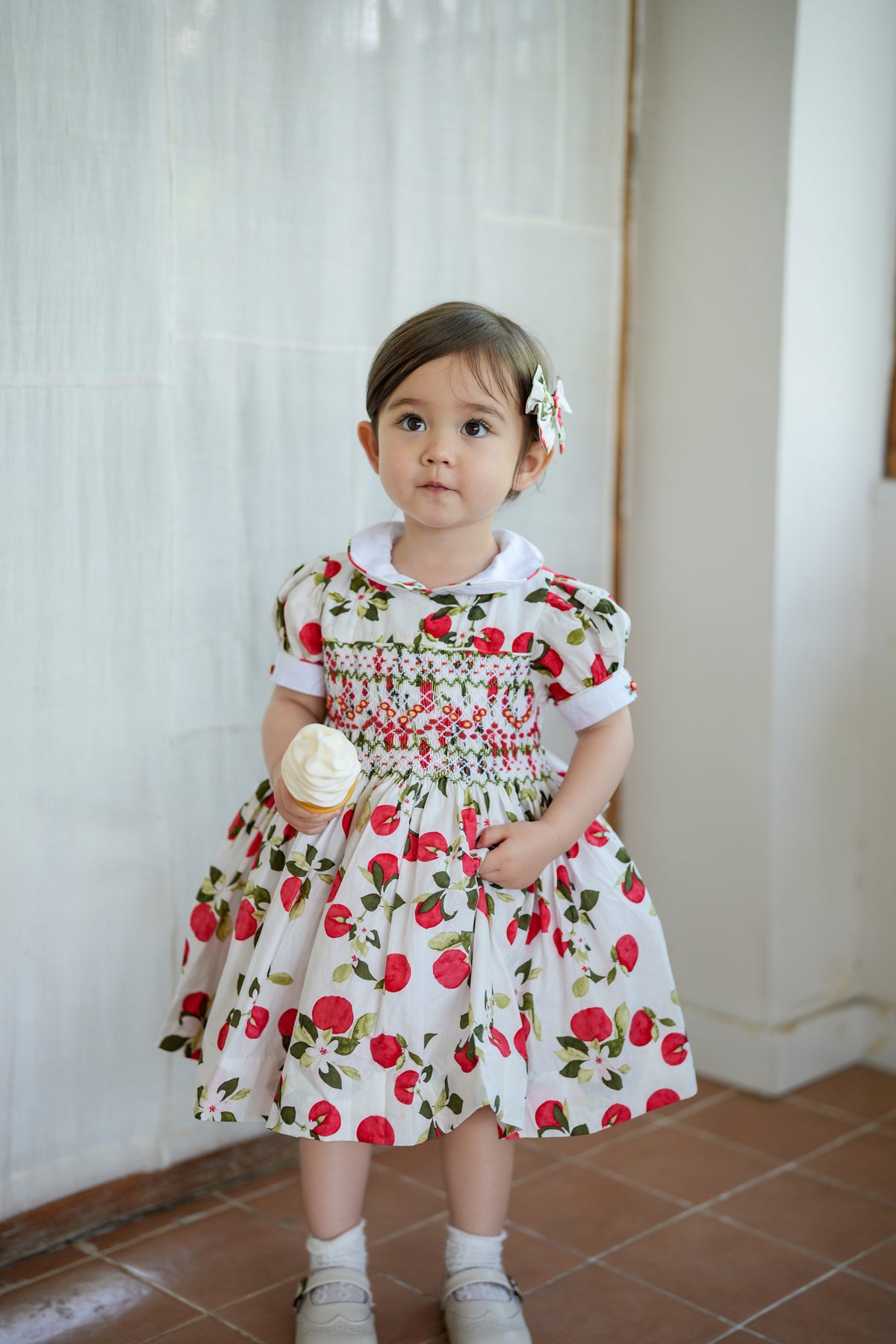 Pink Peach Blossom Hand-Smocked Dress Set