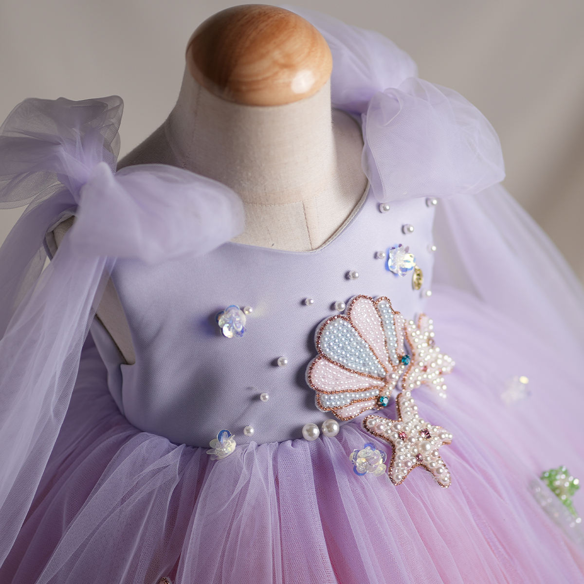 Lilac Mermaid Princess Dress with Pearls for Girls