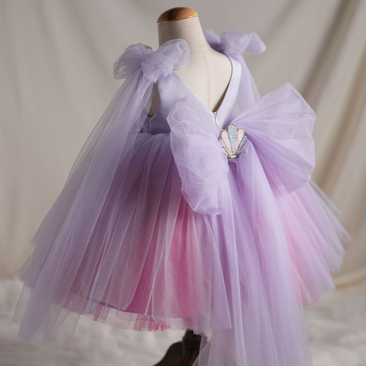 Lilac Mermaid Princess Dress with Pearls for Girls