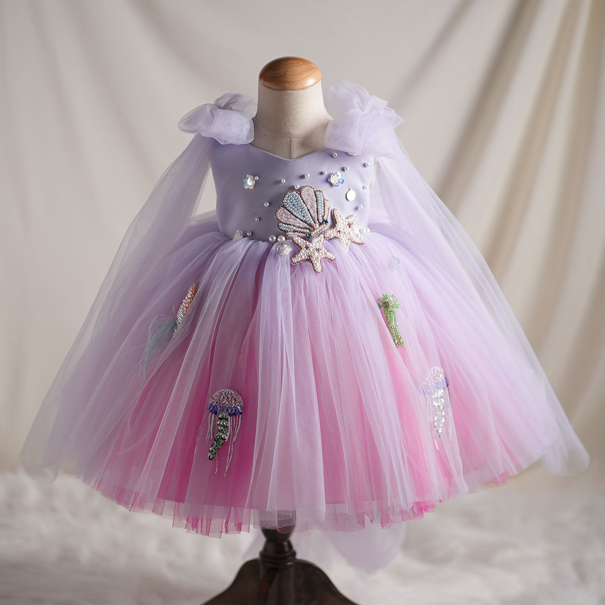 Lilac Mermaid Princess Dress with Pearls for Girls