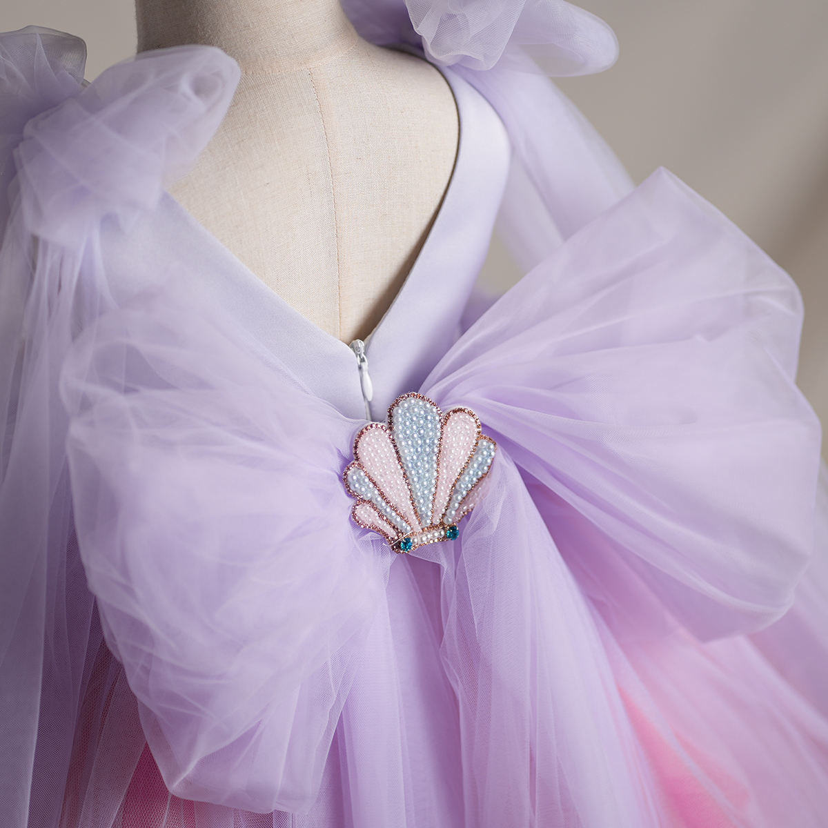 Lilac Mermaid Princess Dress with Pearls for Girls