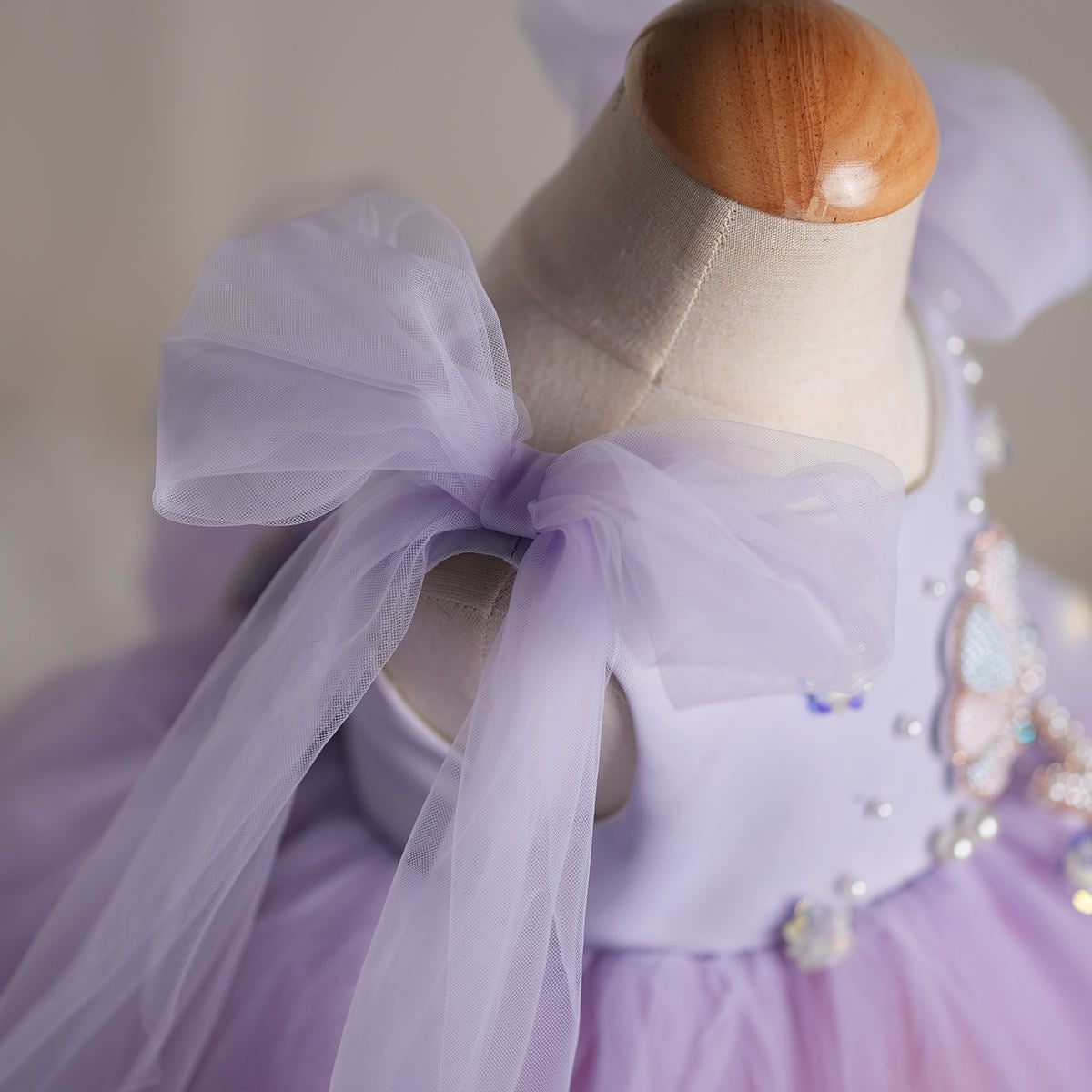 Lilac Mermaid Princess Dress with Pearls for Girls