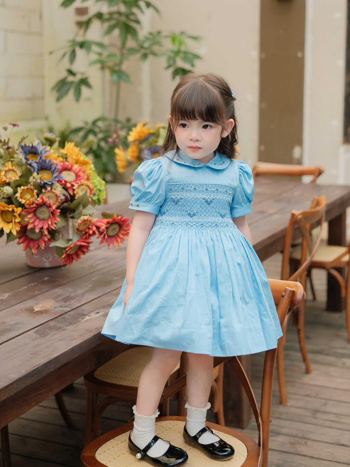 Pufflings Light Blue Puff Sleeve Dress with Peter pan Collar