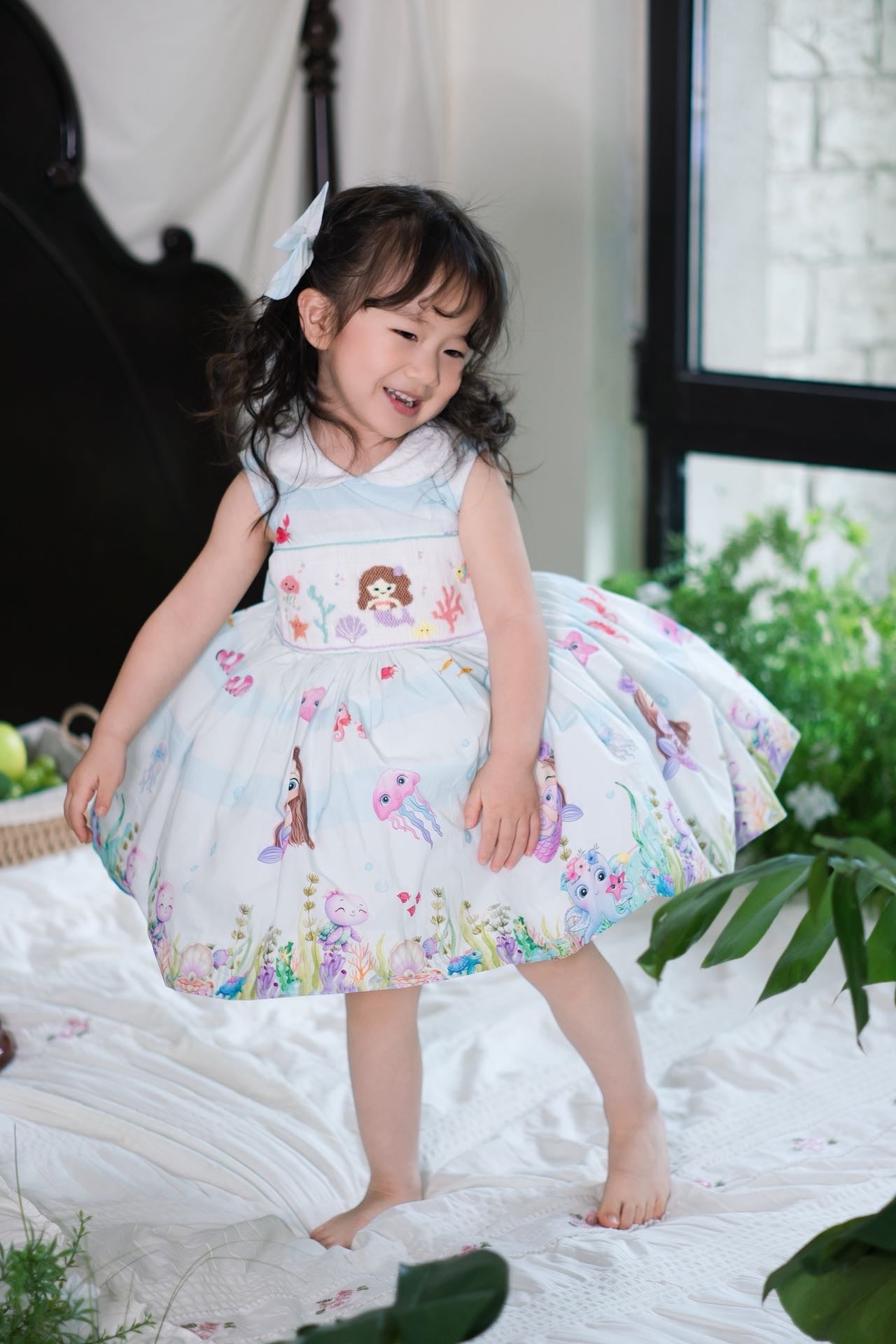Sleeveless Mermaid Ocean Hand-Smocked Dress
