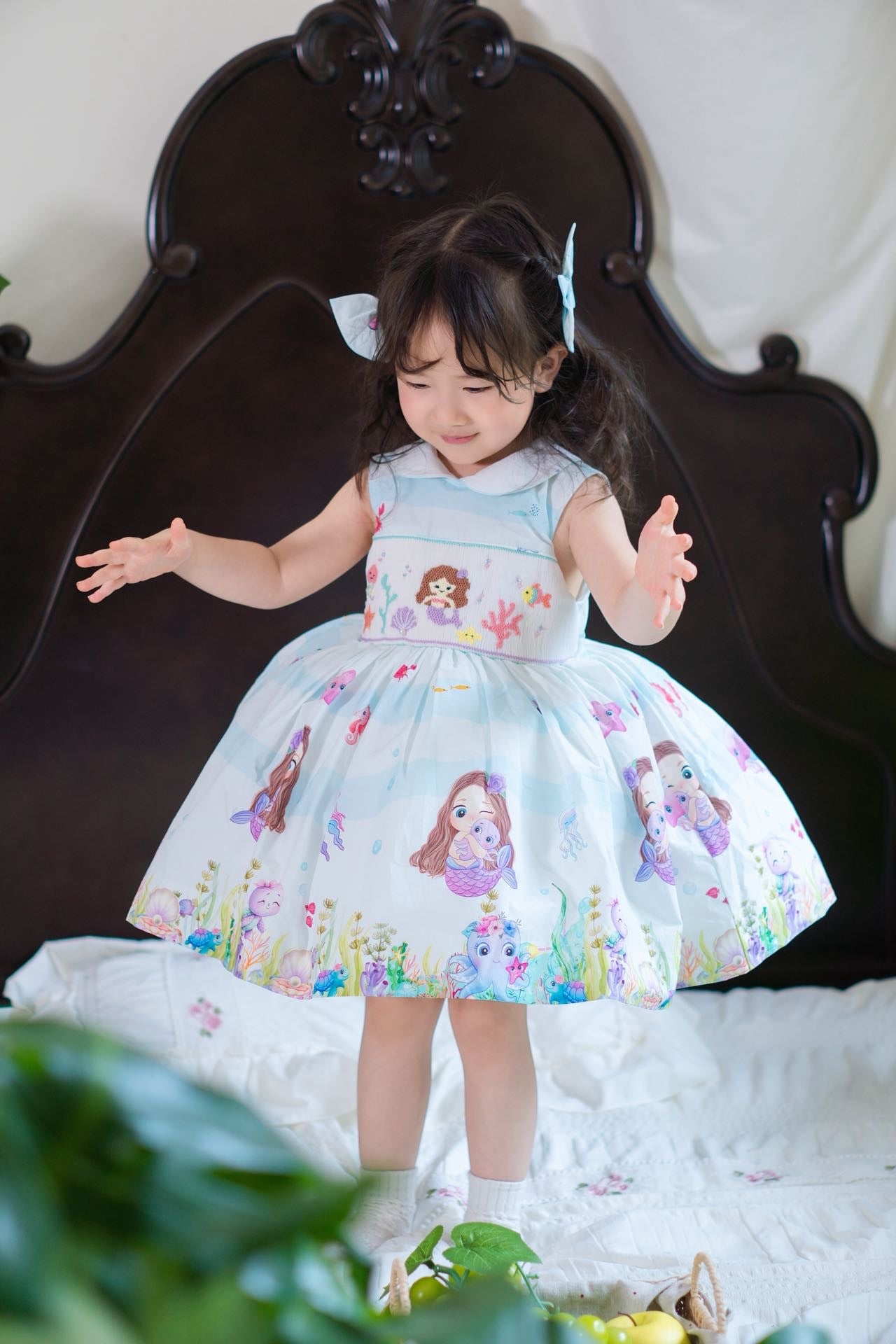 Sleeveless Mermaid Ocean Hand-Smocked Dress