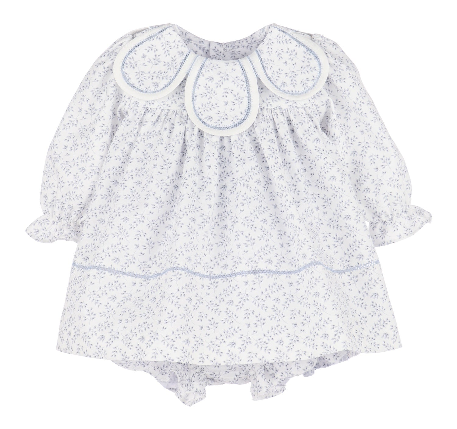 Willow-Blue Ditsy Floral Baby Dress Set with Petal Collar