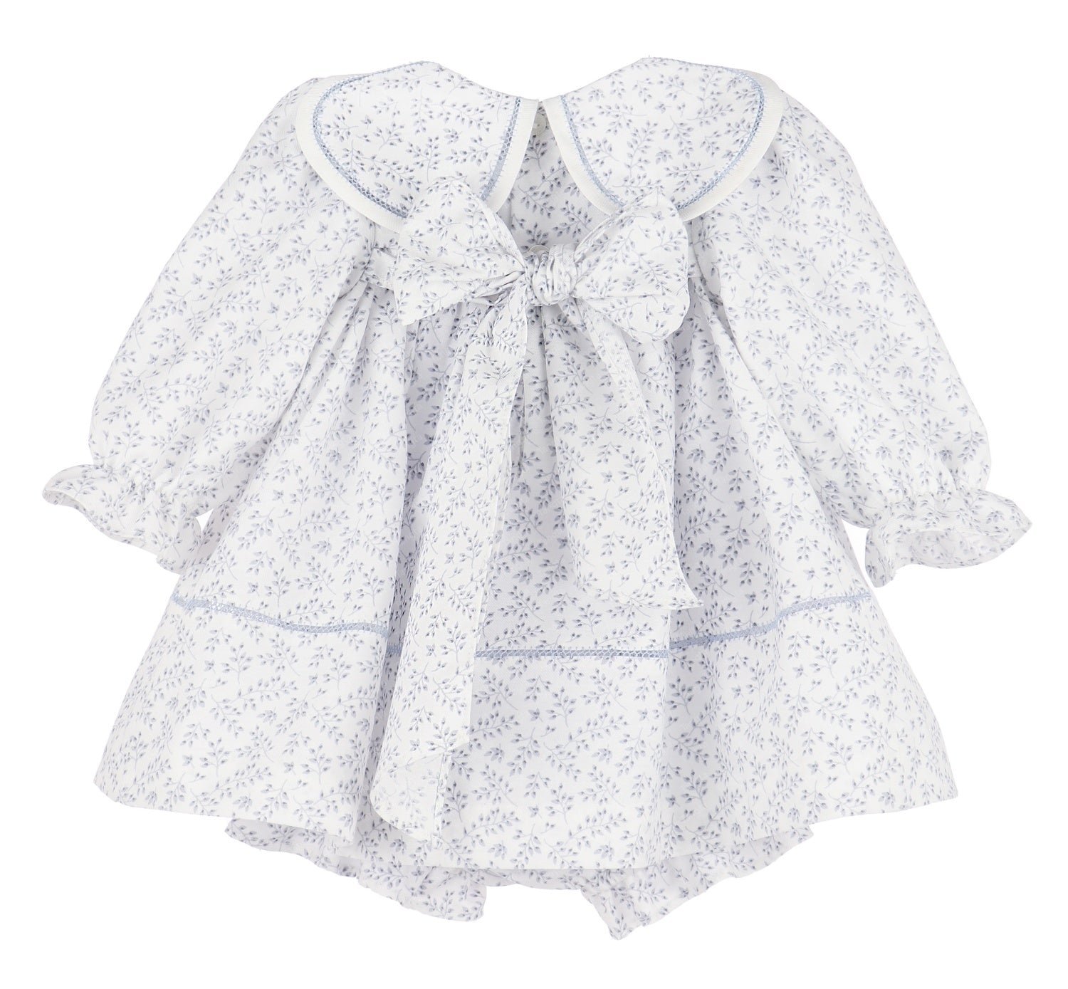 Willow-Blue Ditsy Floral Baby Dress Set with Petal Collar